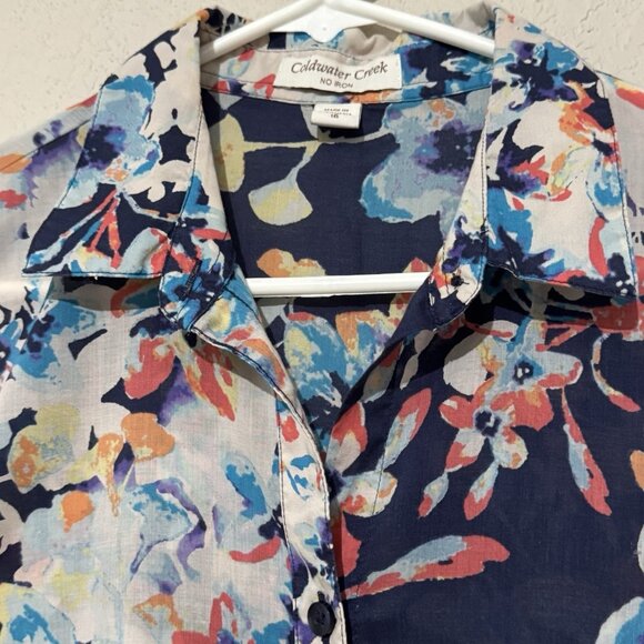 Coldwater Creek No Iron Top Womens Navy Beautiful Floral XL16 - Picture 6 of 14